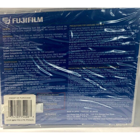 FUJIFILM 80 Min/700MB/Mo CD-R 6 pack -1x up to 12x Write Speed New SEALED - Picture 3 of 4